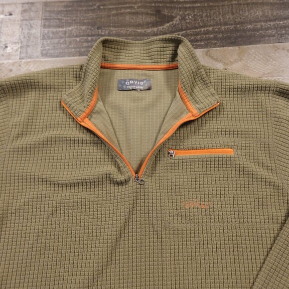Orvis Trout Bum Grid Fleece Quarter-Zip Pullover Khaki Green Size Large - Picture 5 of 12